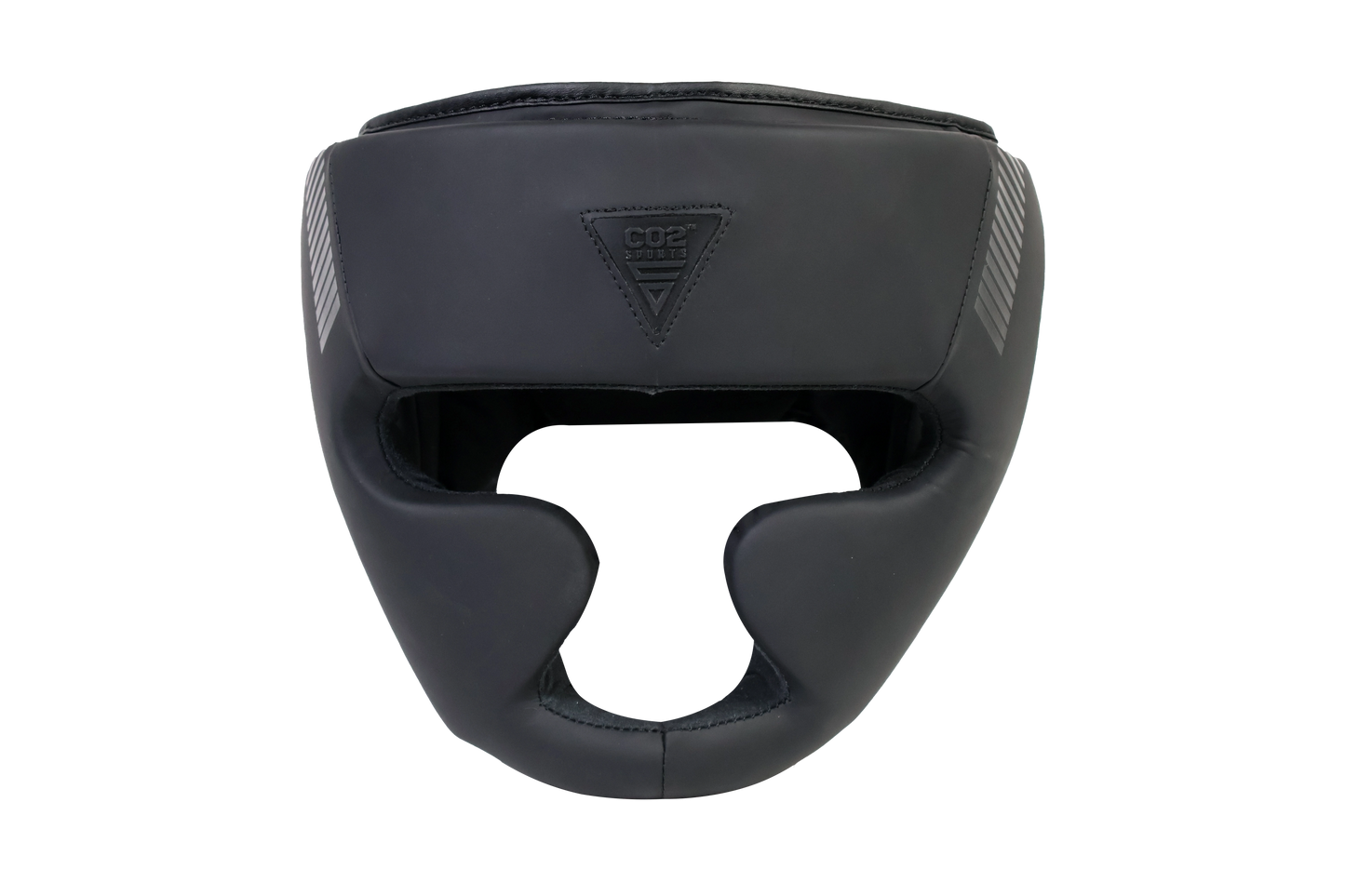 Black boxing headgear on a white background