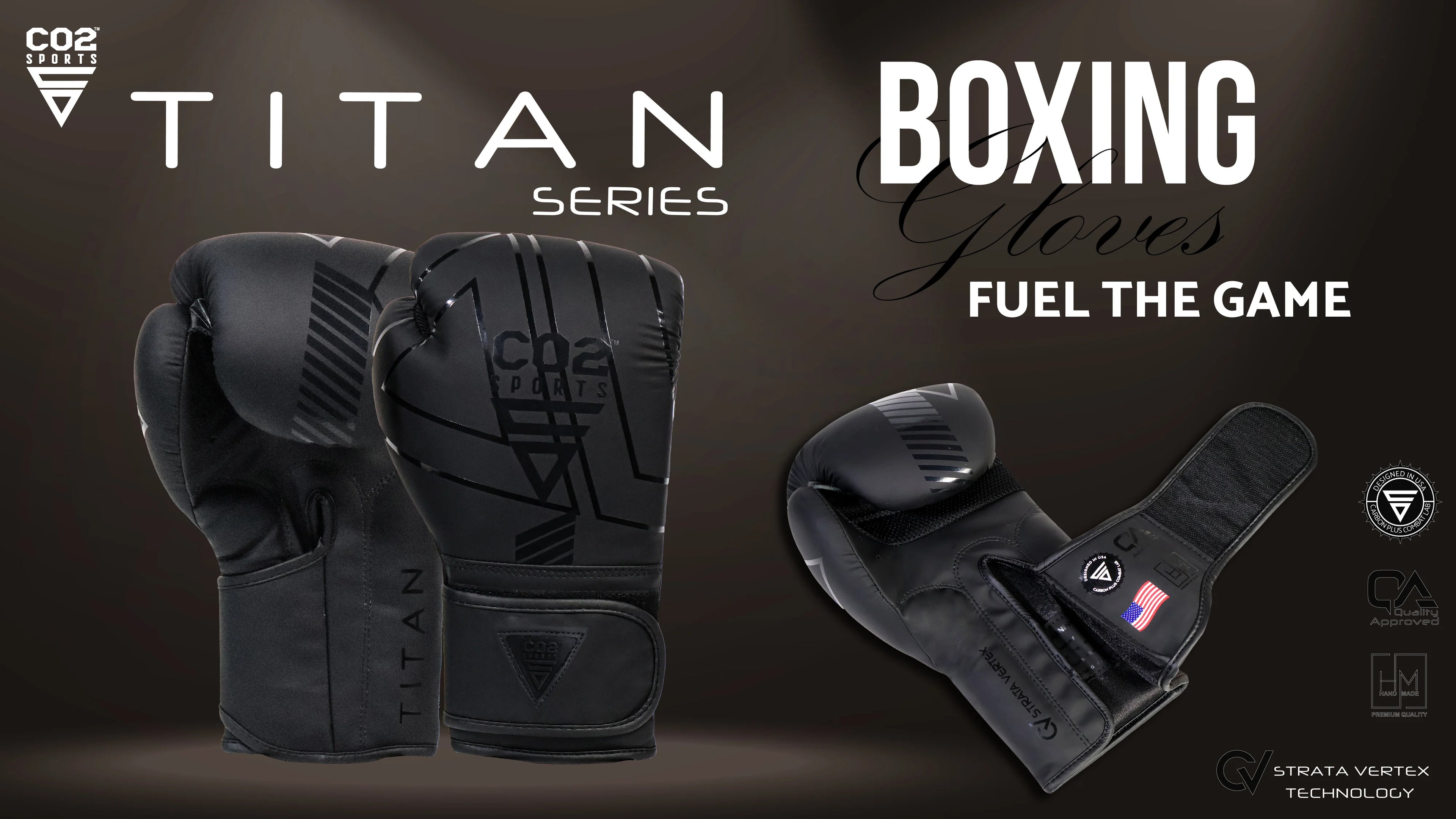 Black boxing gloves with Titan Series branding on a dark background