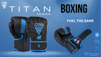Black and blue boxing gloves with CO2 Sports branding on a blue background