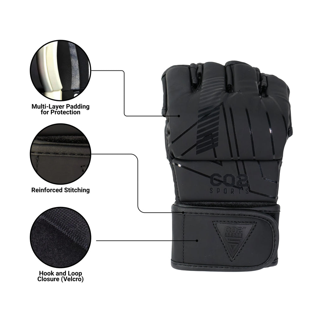 Black MMA gloves, pro MMA training gloves, buy MMA gloves online, sparring and fight gloves