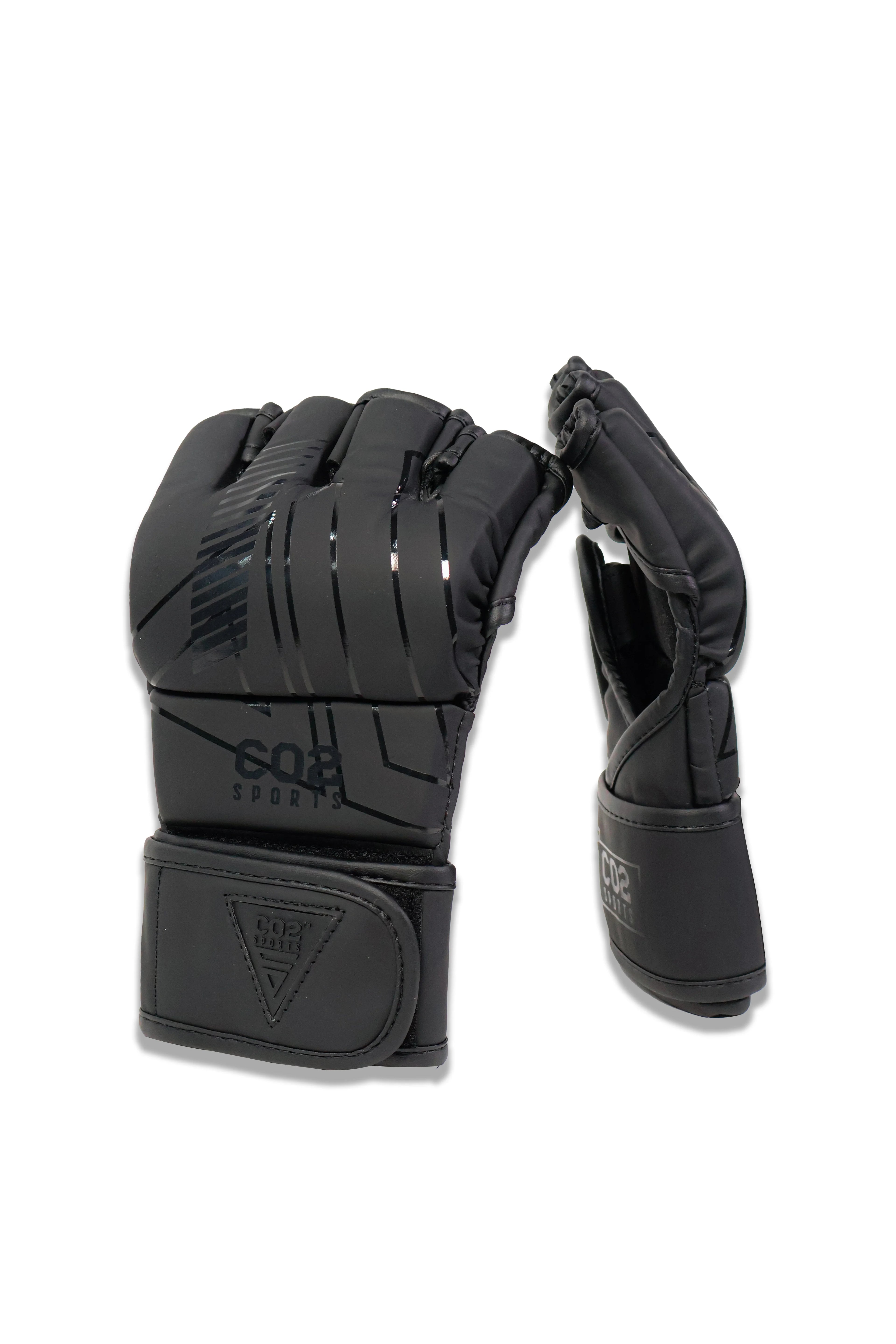 Black MMA gloves with wrist support, secure training gloves, sparring MMA gloves