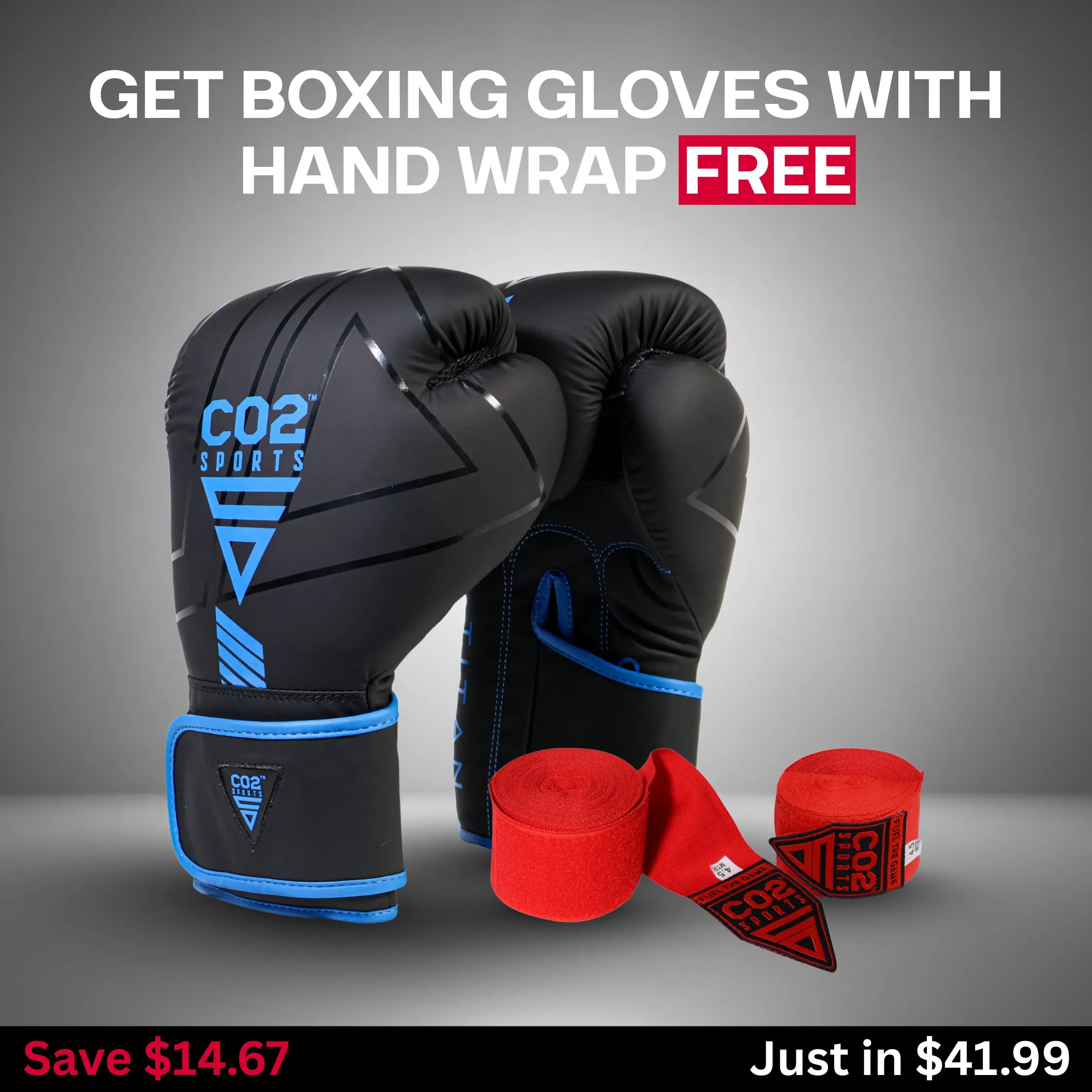 Premium Blue Boxing Gloves with Free Red Hand Wrap in Bundle