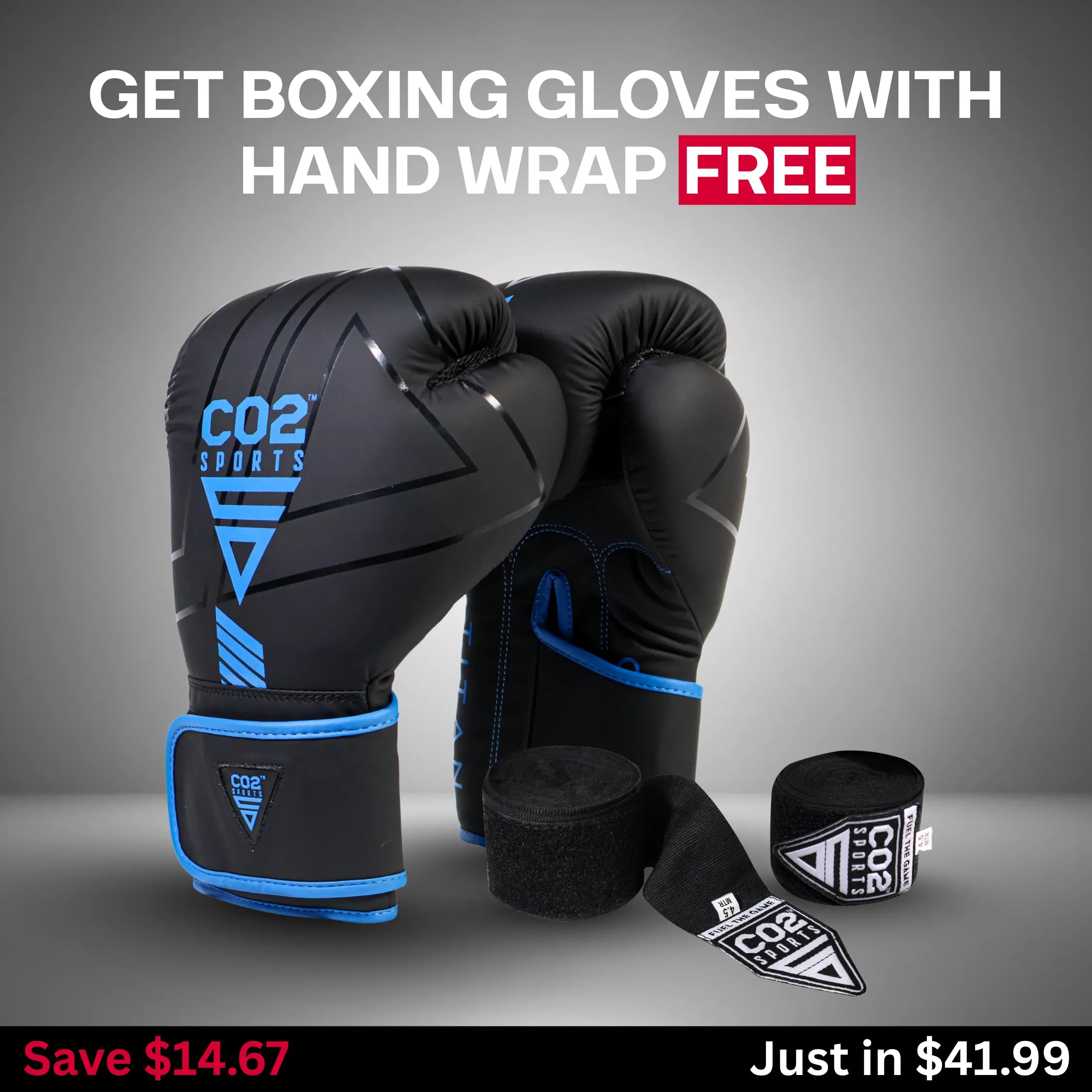 Premium Blue Boxing Gloves with Free Black Hand Wrap in Bundle