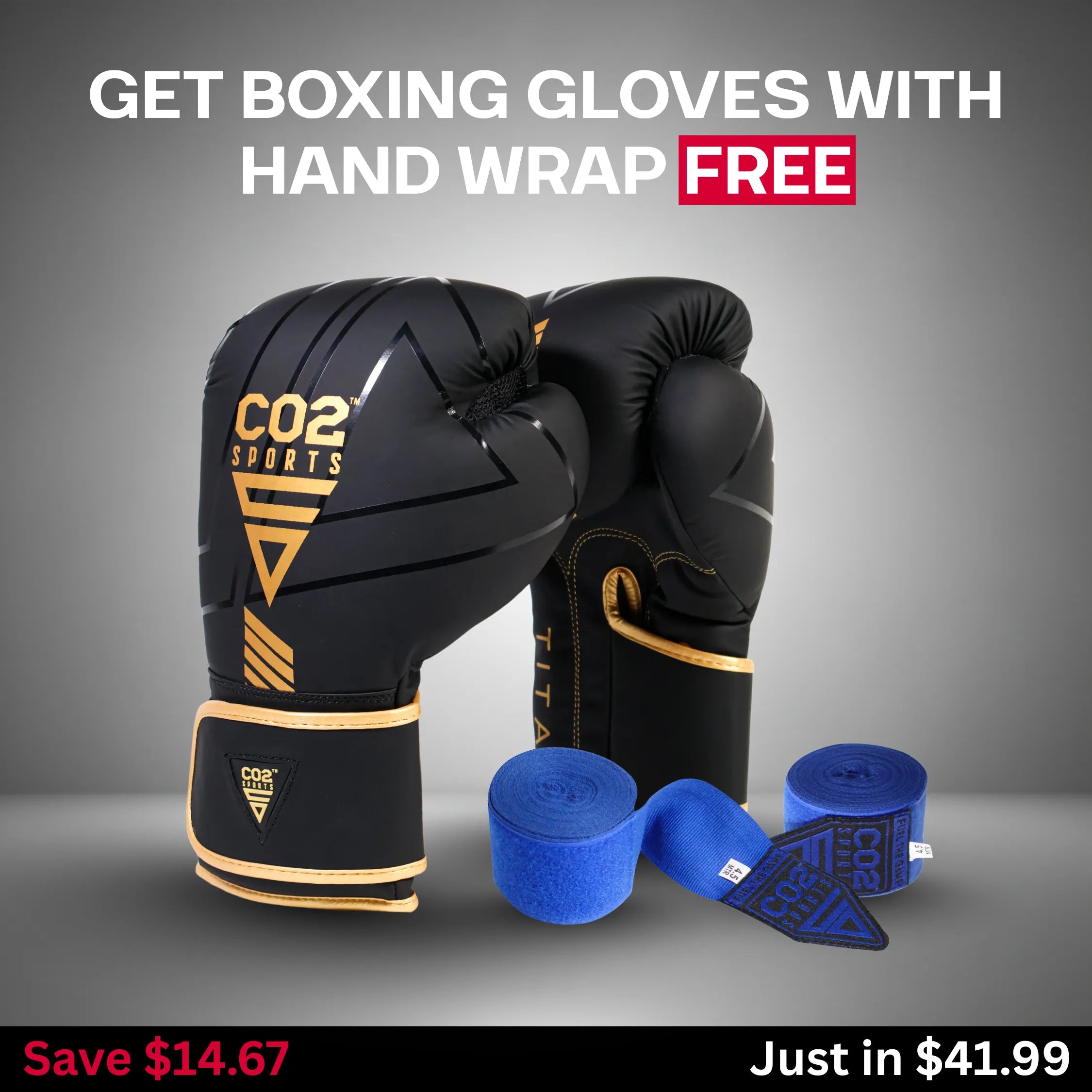 Premium Golden Boxing Gloves with High Quality Free Blue Hand Wrap