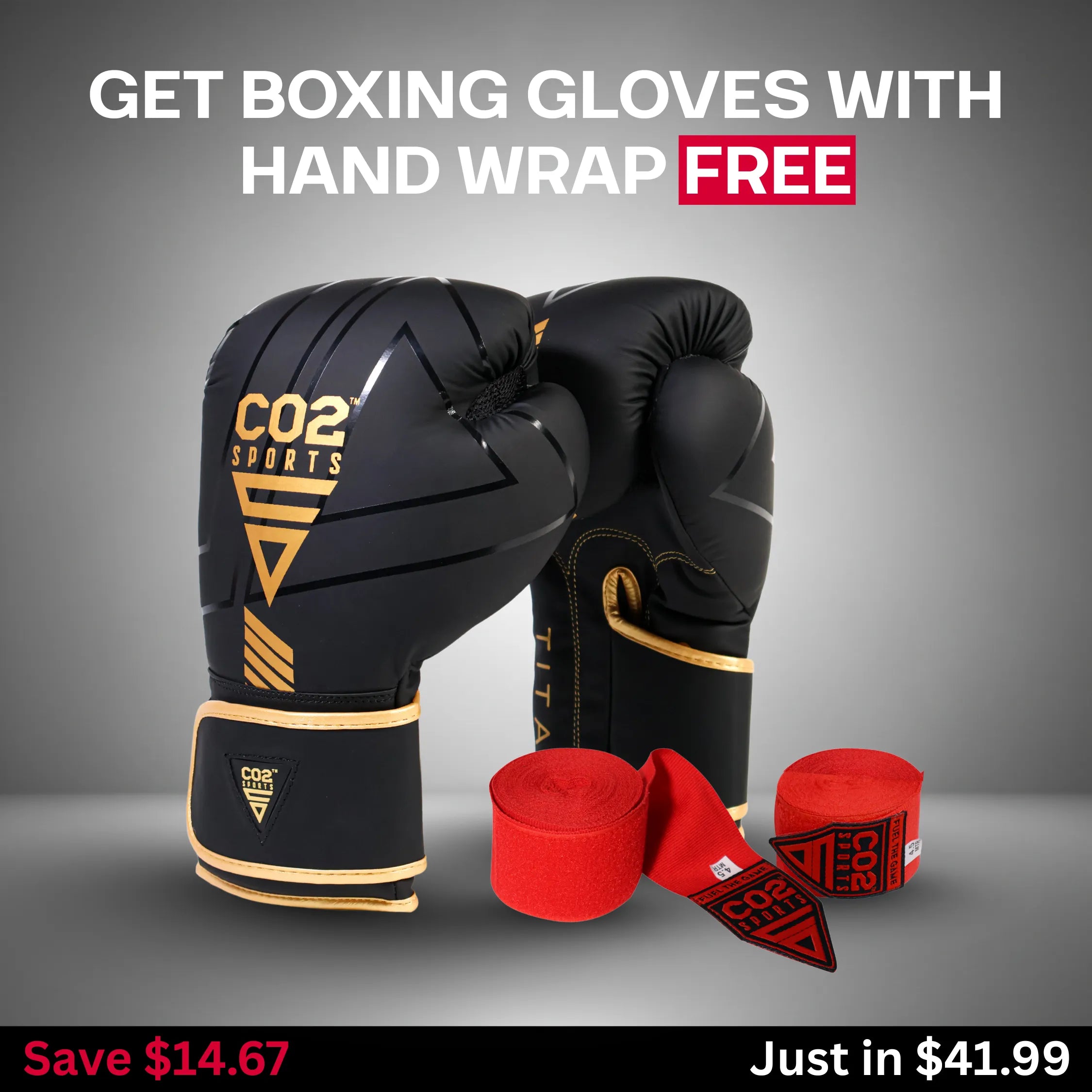 Premium Golden Boxing Gloves with Free Red Hand Wrap in Bundle