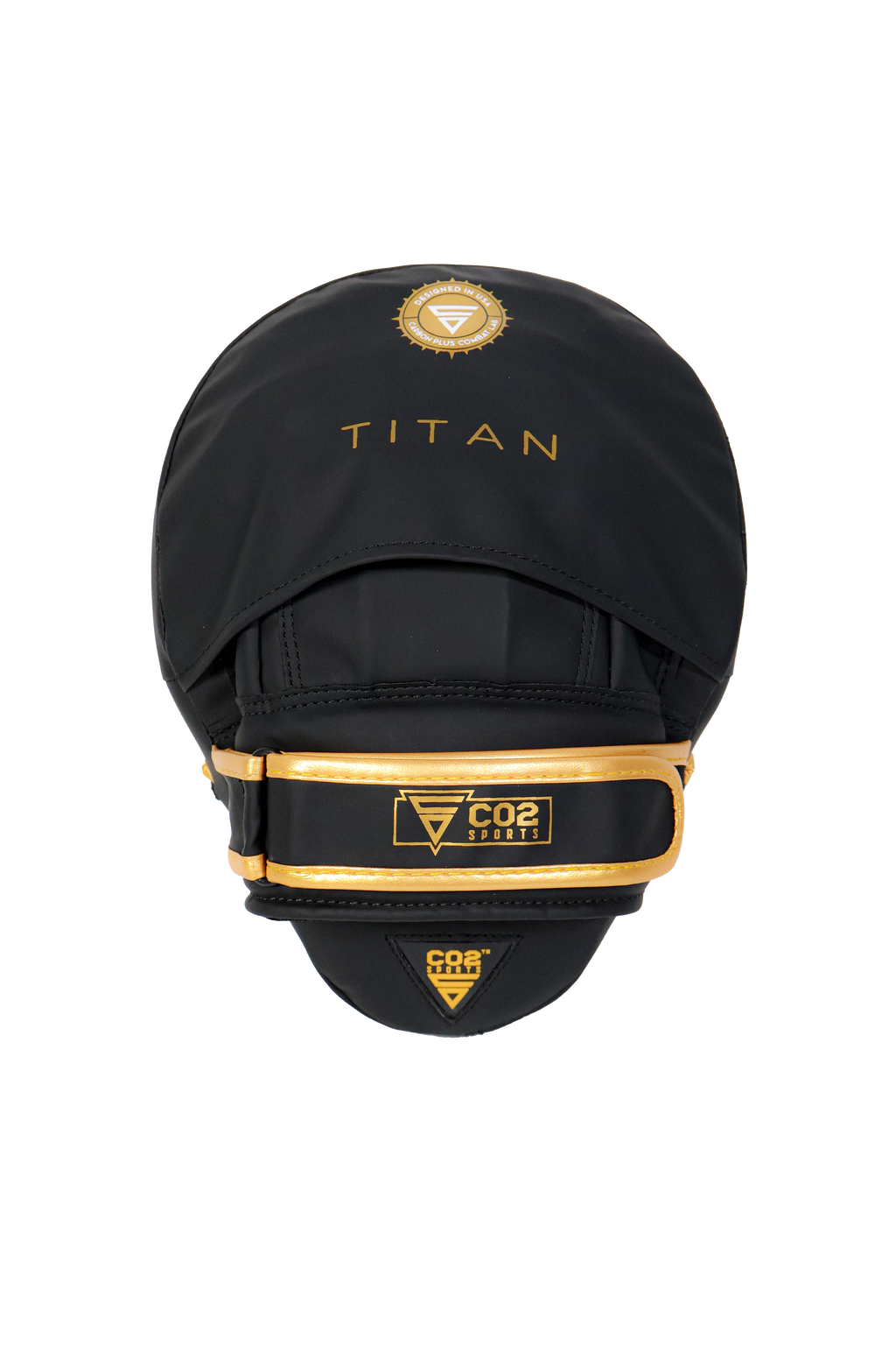 Black and gold martial arts glove with 'Titan' branding on a white background