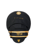 Black and gold martial arts glove with 'Titan' branding on a white background