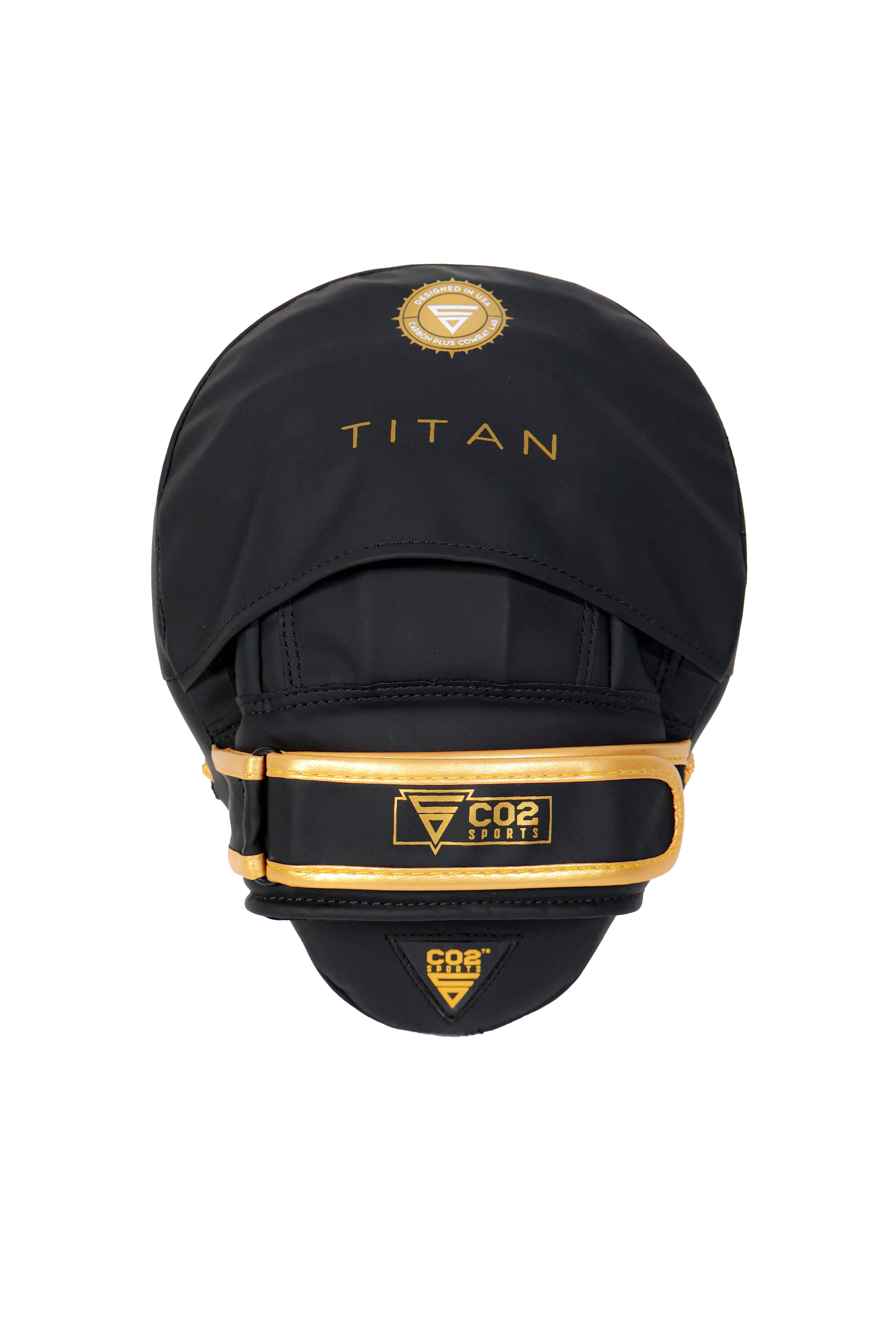 Black and gold martial arts glove with 'Titan' branding on a white background