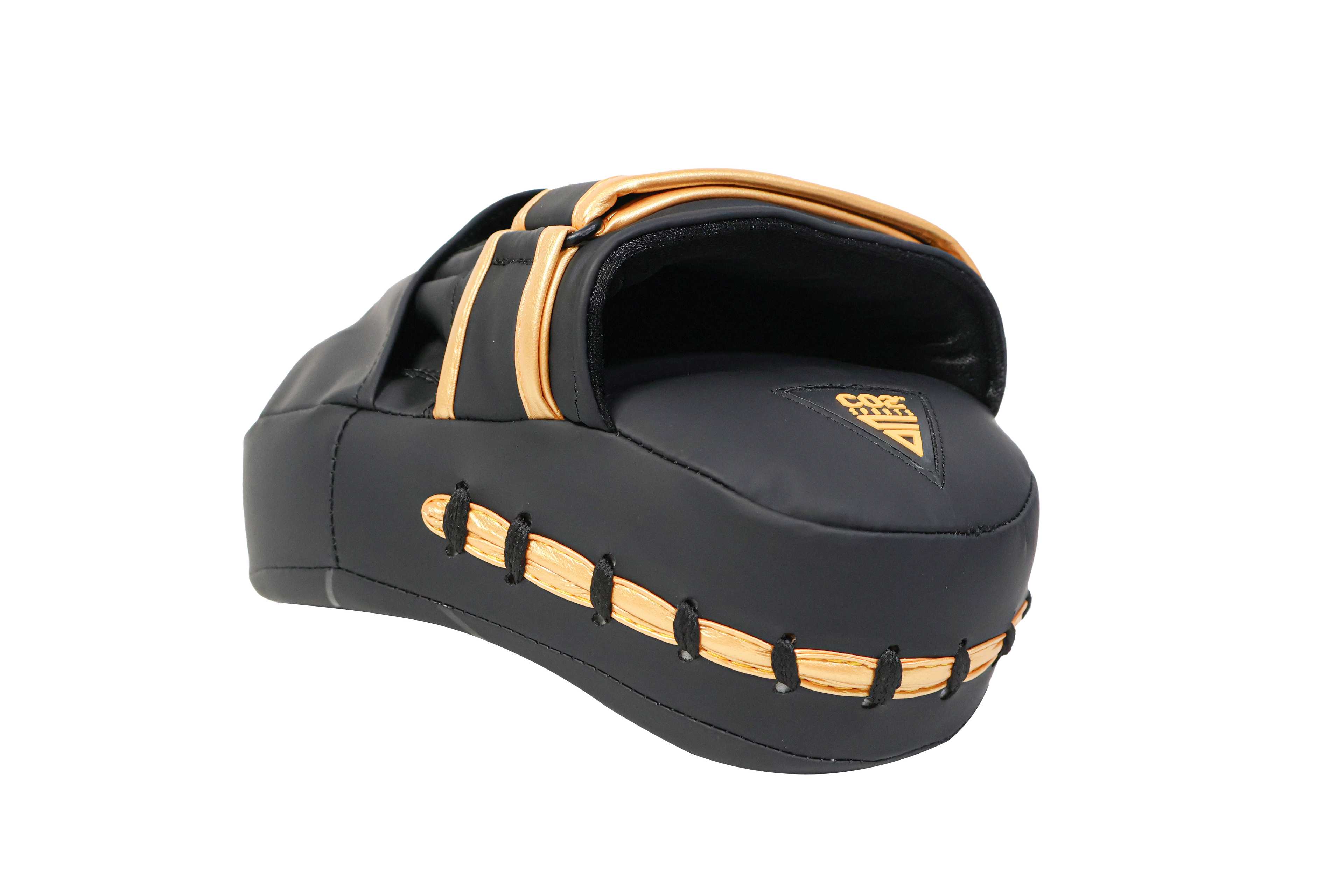 Black and gold sandal on a white background