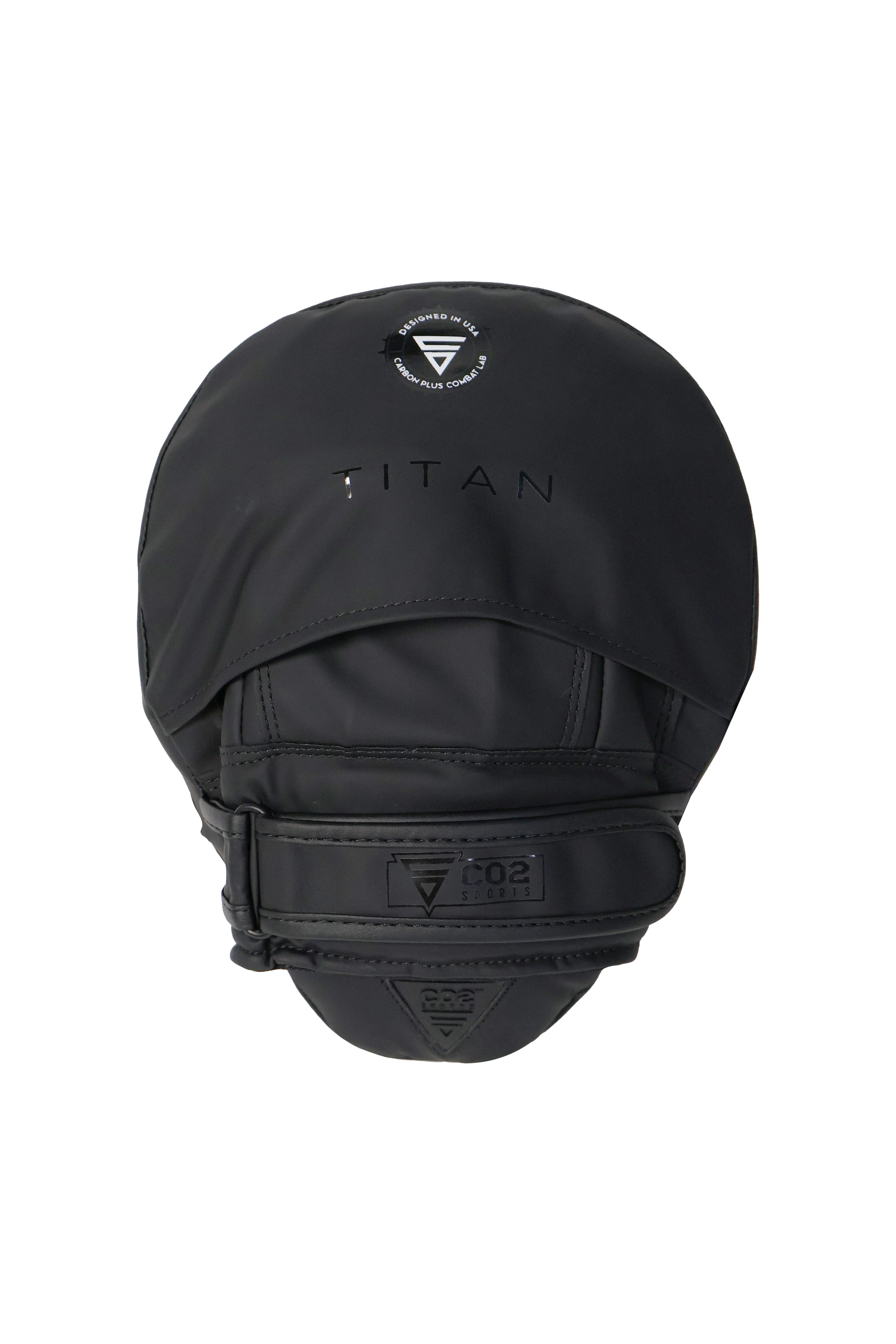 Black helmet with 'Titan' branding on a white background