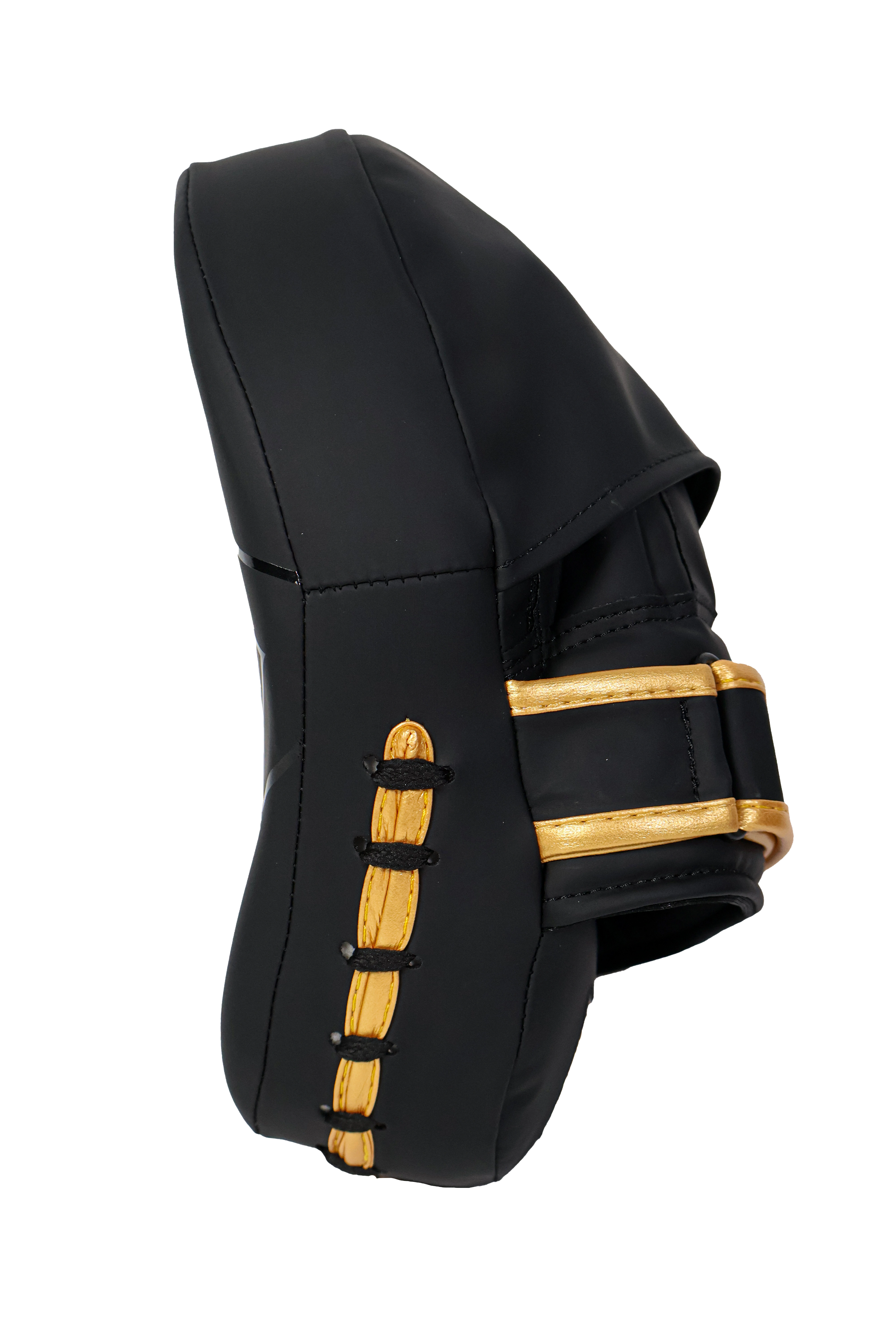 Black glove with gold accents on a white background