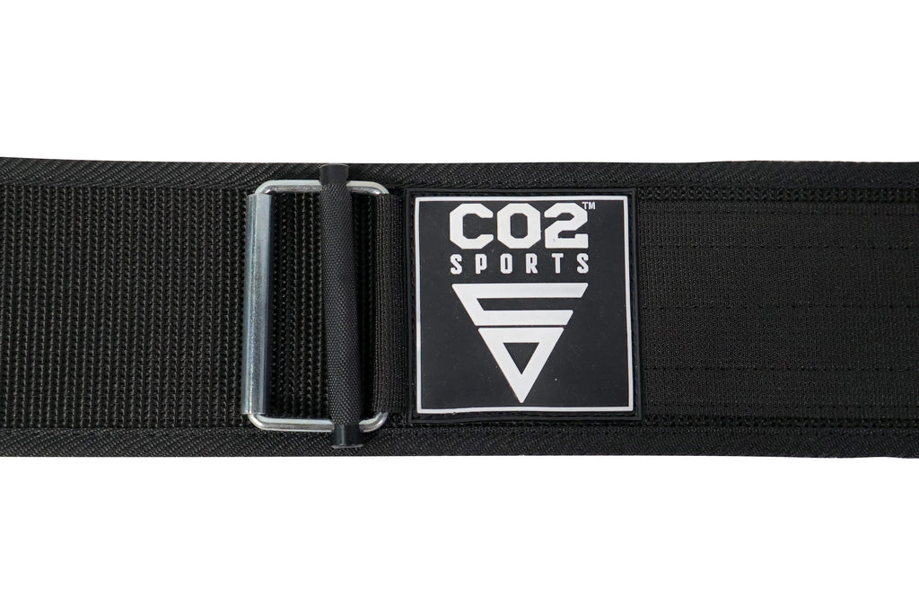 Black belt with CO2 Sports logo on a white background