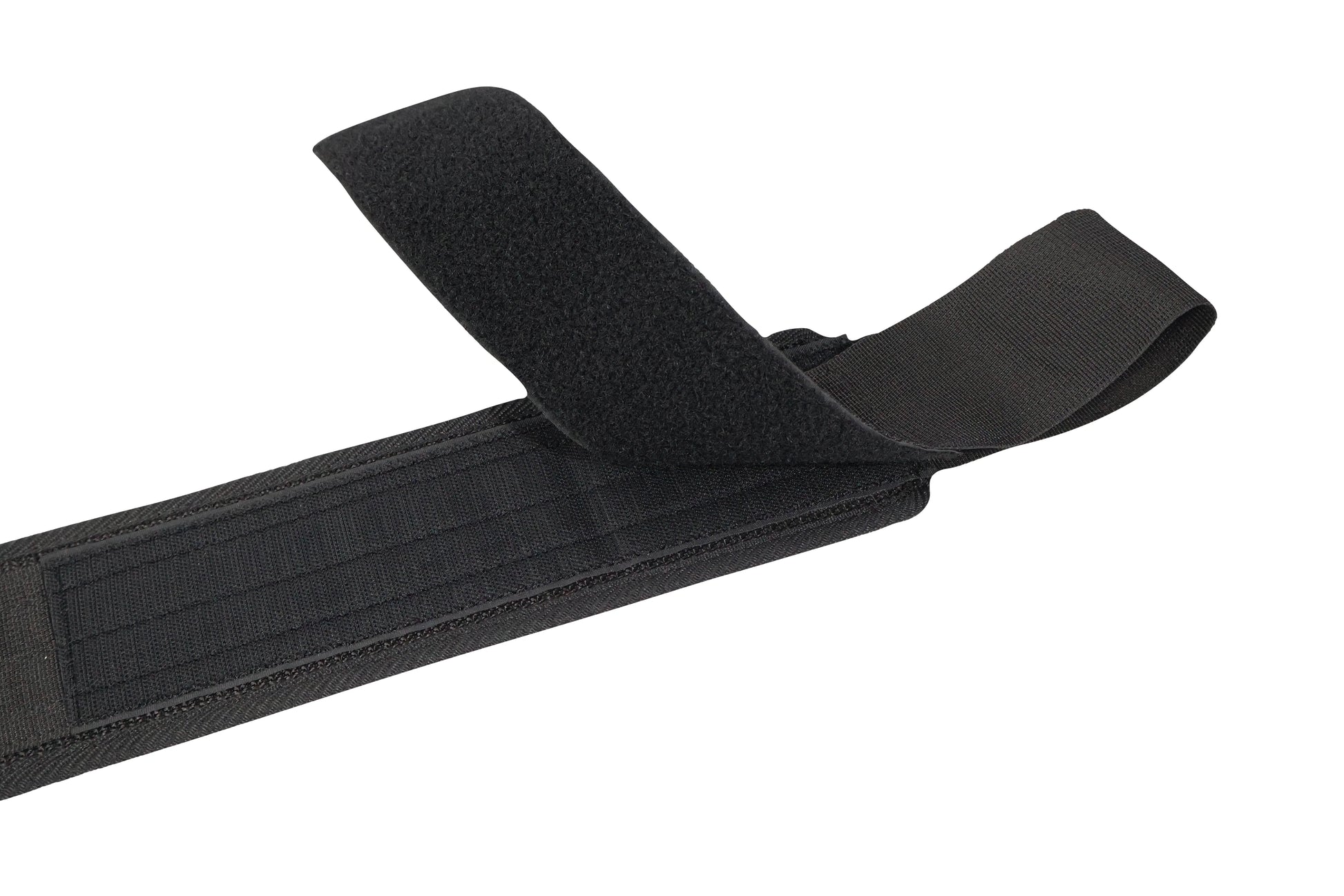 Black belt with a strap on a white background