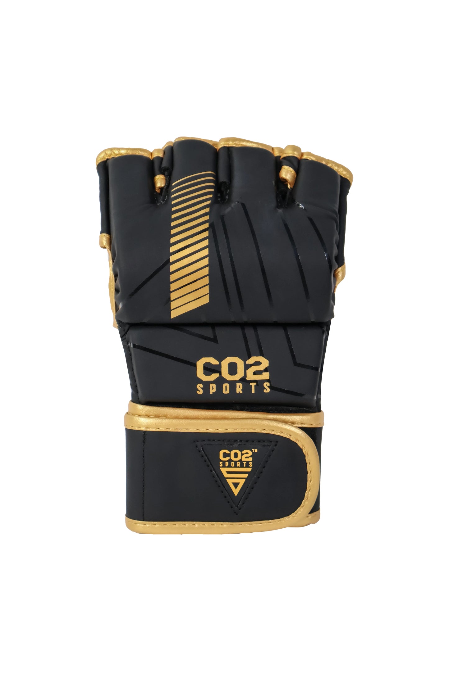 Black and gold CO2 Sports glove on a white background