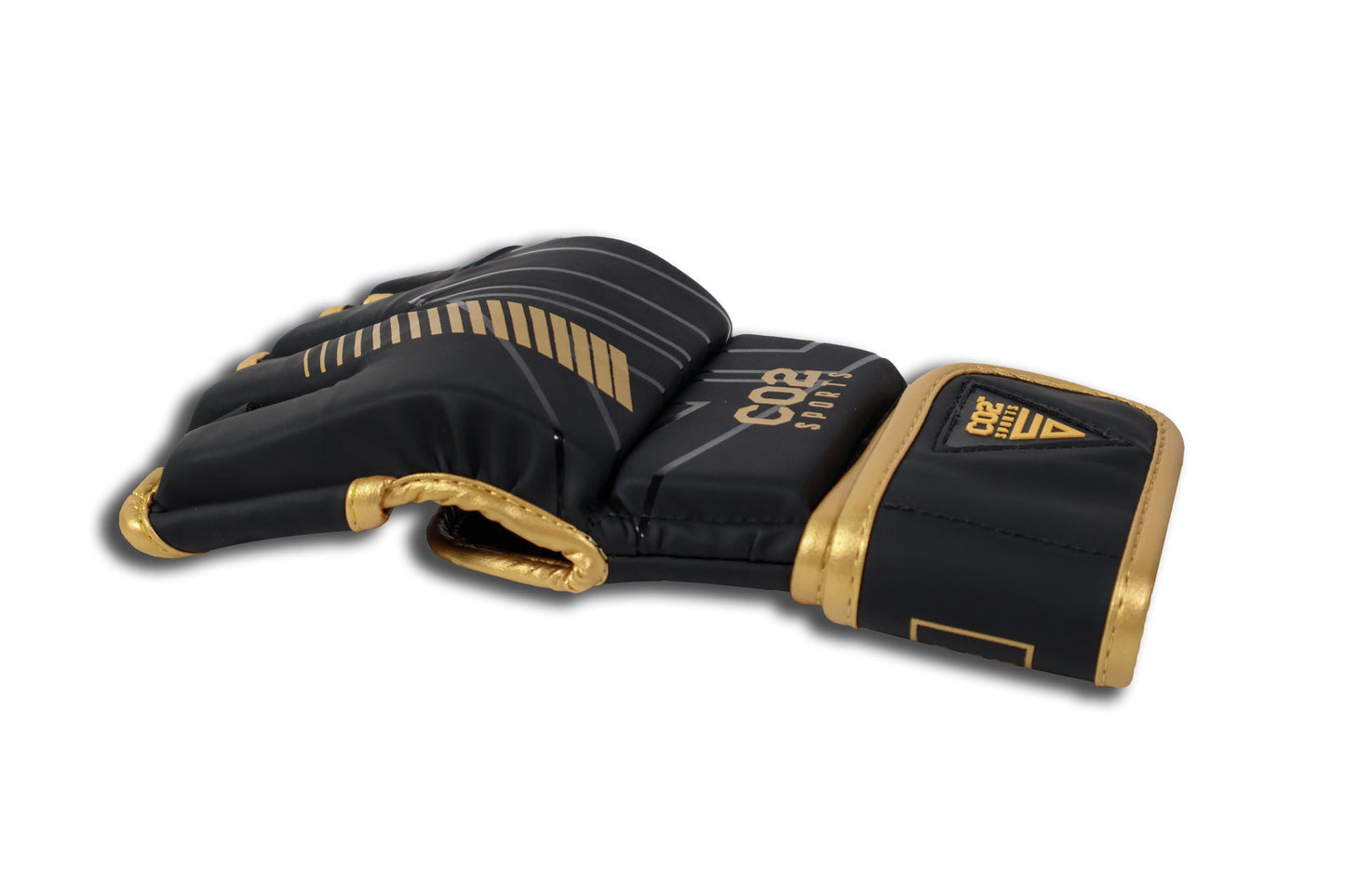 Black and gold boxing gloves on a white background