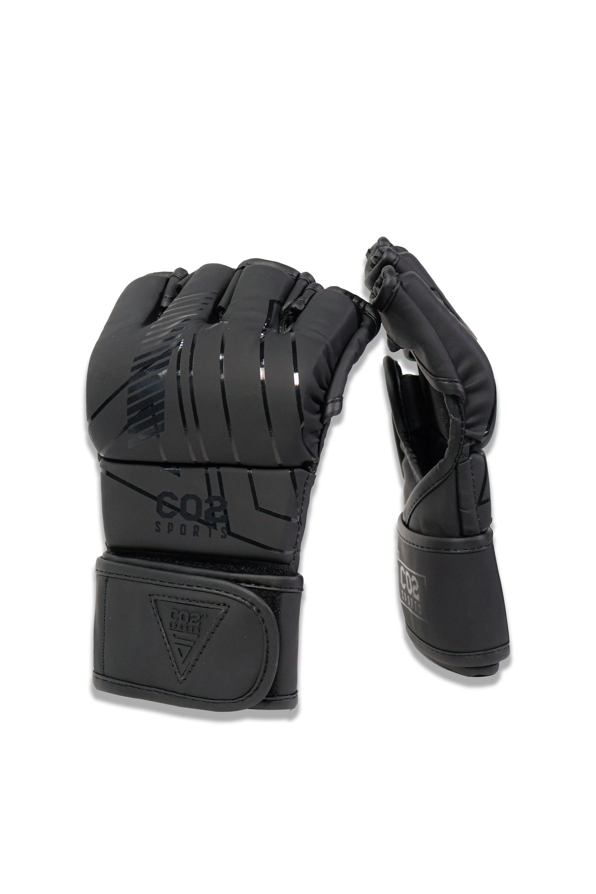 Black gloves with a brand logo on a white background