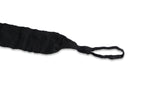 Black satin ribbon on a white background