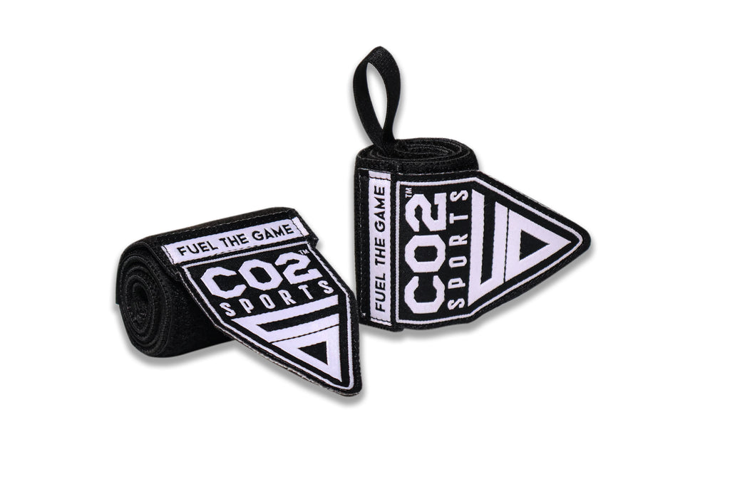 Two rolls of CO2 Sports wrist wraps on a white background