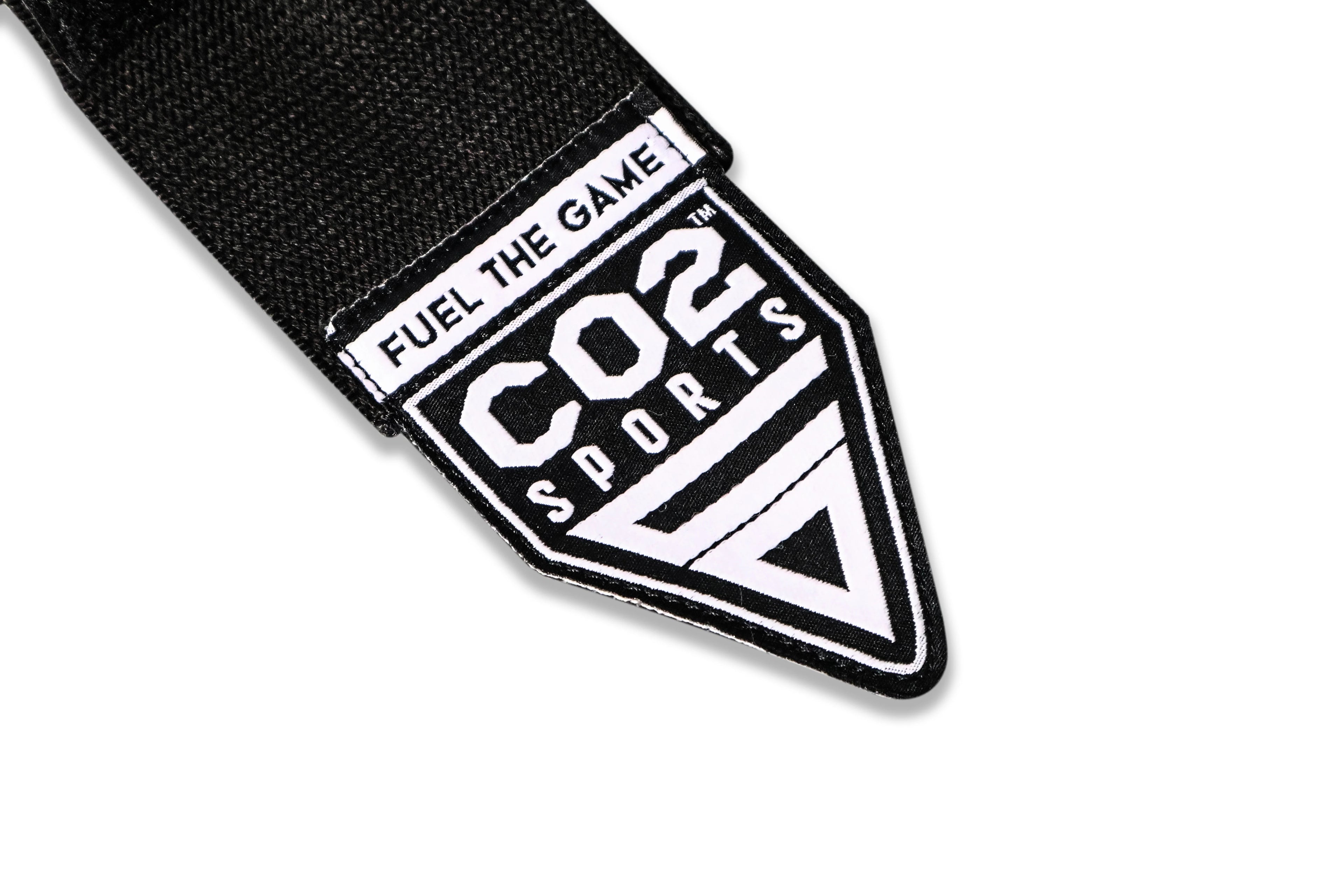 Black WRIST WRAP  with CO2 Sports logo on a white background