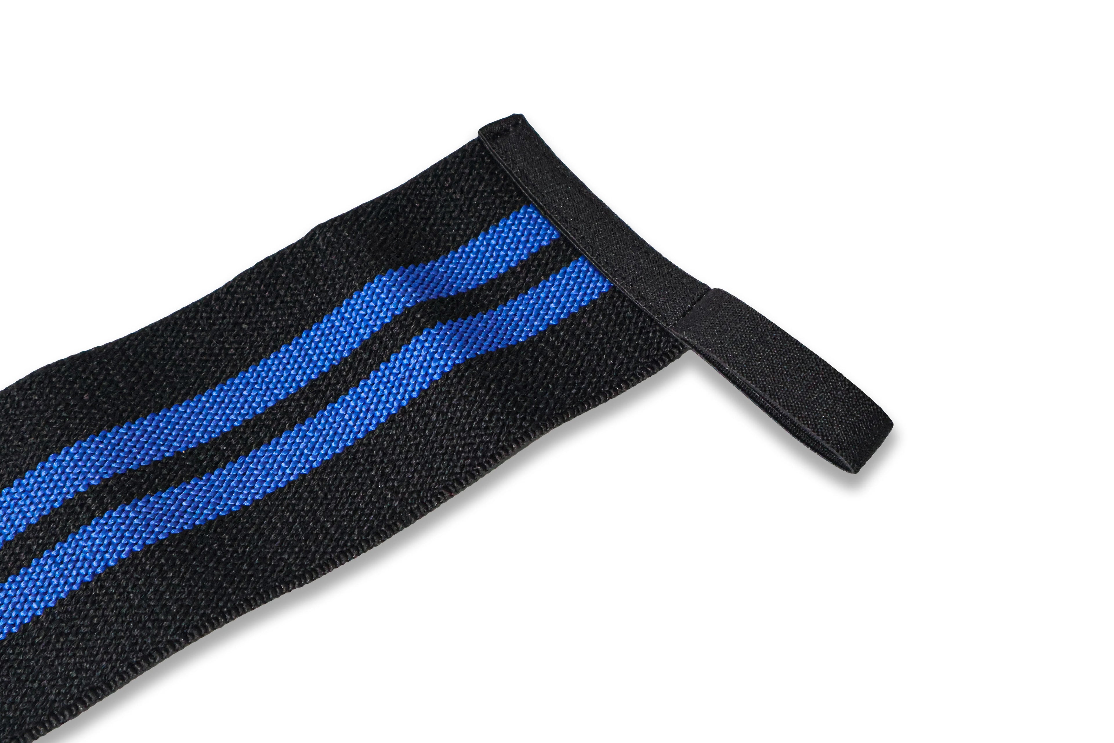 Black strap with blue stripes on a white background