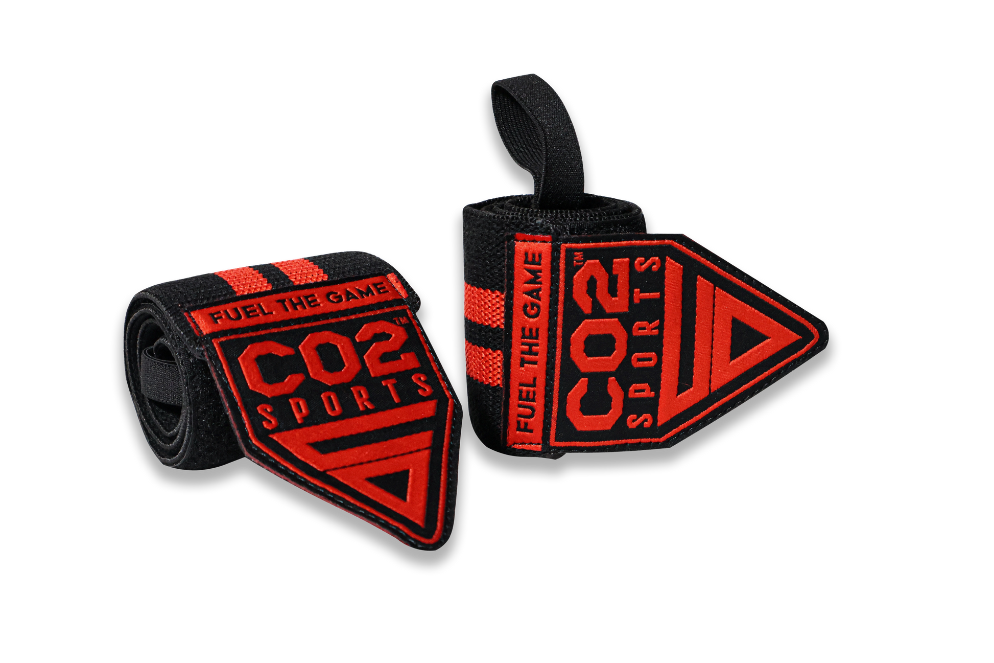 Two CO2 Sports wrist wraps on a white background