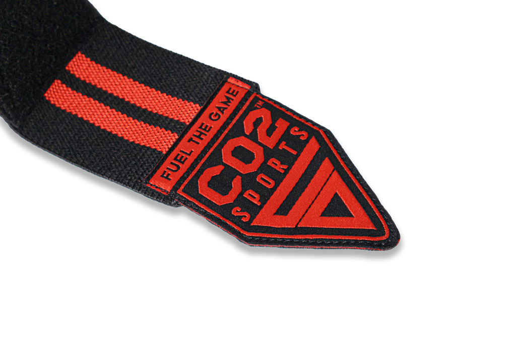 Black and red sports strap with visible branding on a white background