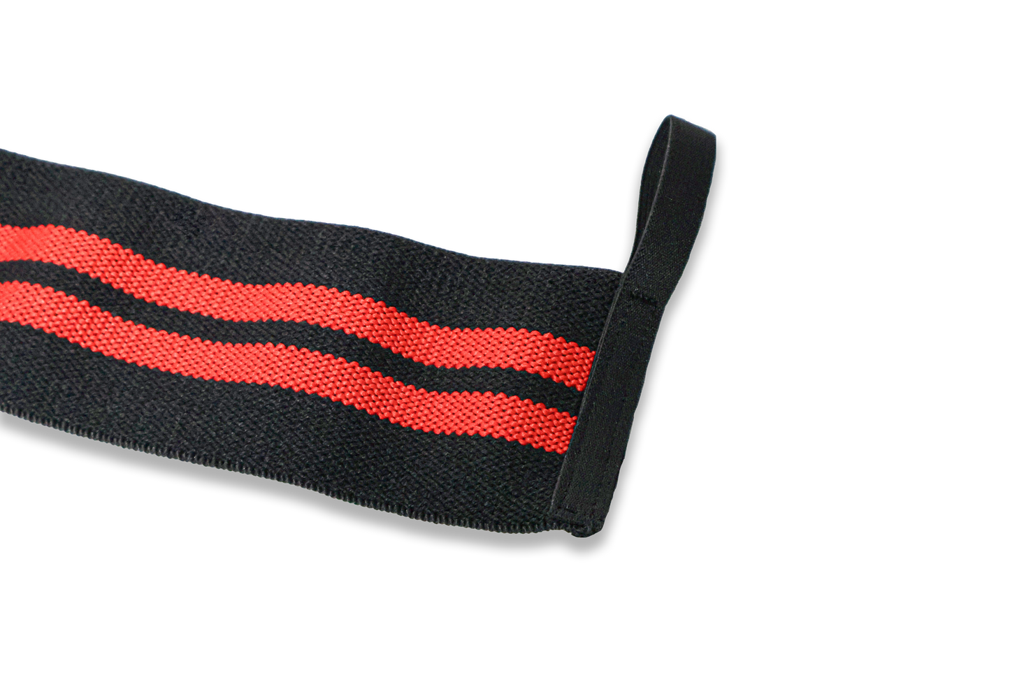 Black strap with red stripes on a white background