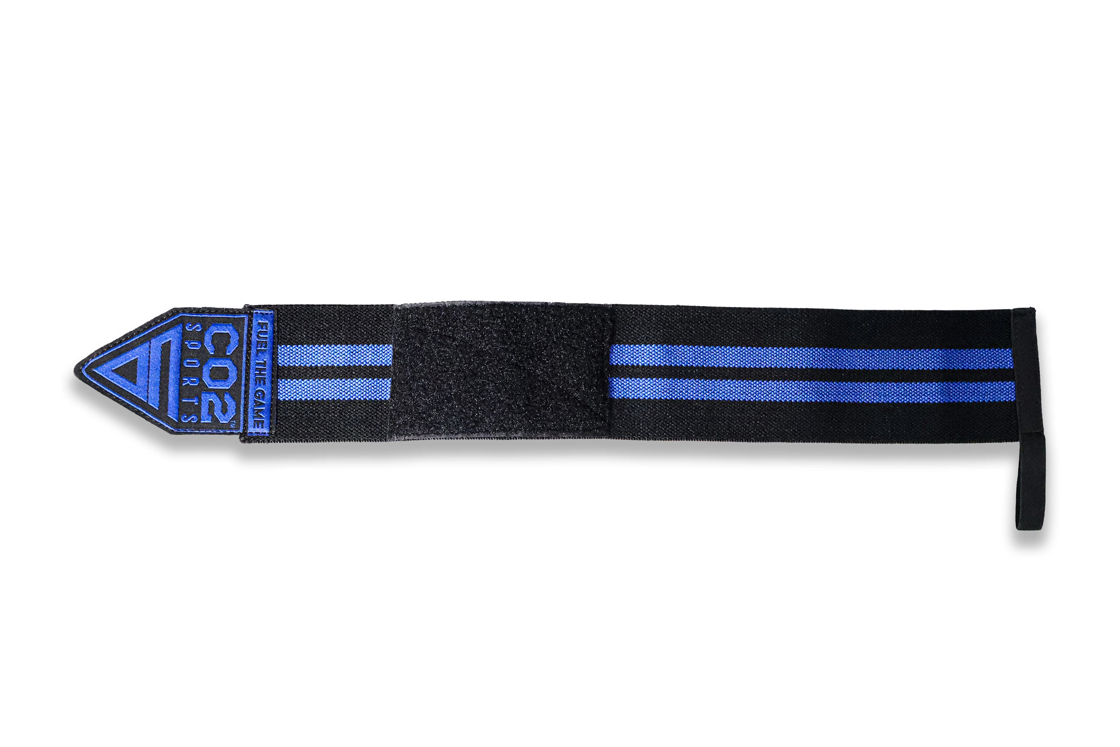 Black strap with blue accents on a white background