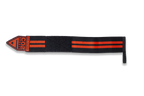 Black belt with red stripes and a triangle logo on a white background