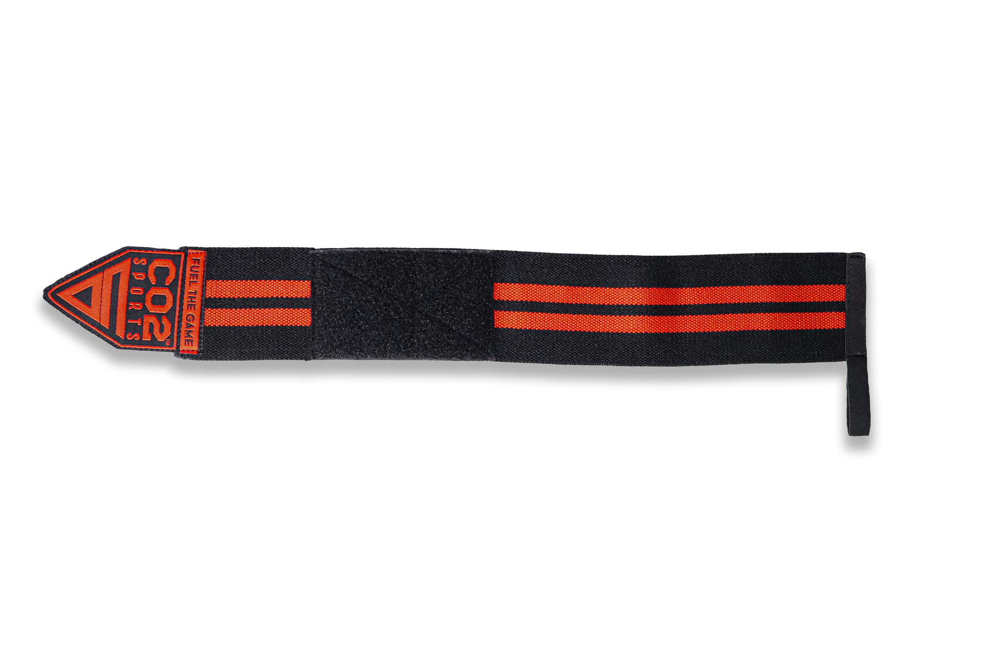 Black belt with red stripes and a triangle logo on a white background