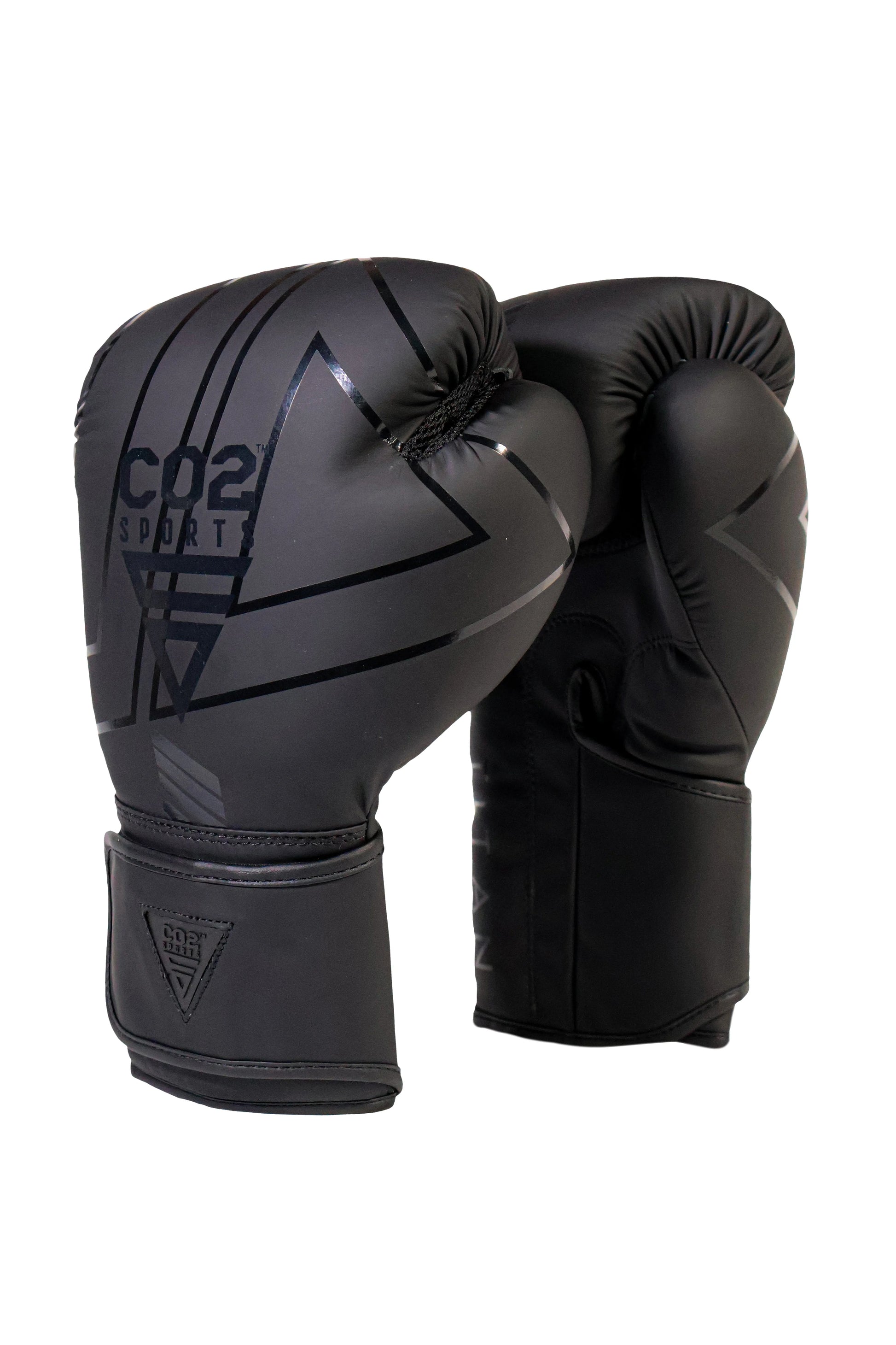 Black boxing gloves with CO2 branding on a white background