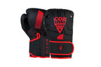Black and red boxing gloves with 'COR Sports' branding on a white background