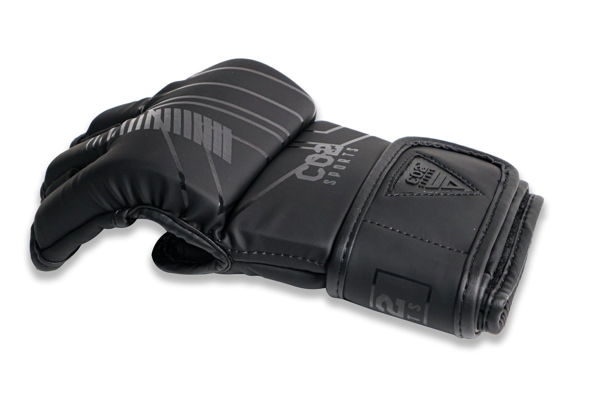Black boxing gloves with visible branding on a white background