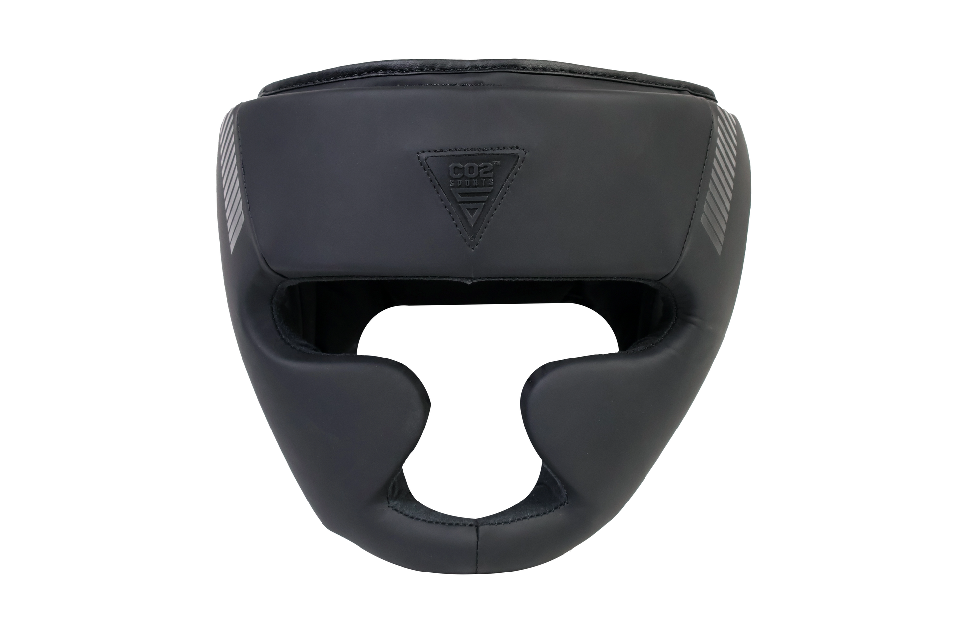 Black boxing headgear on a white background