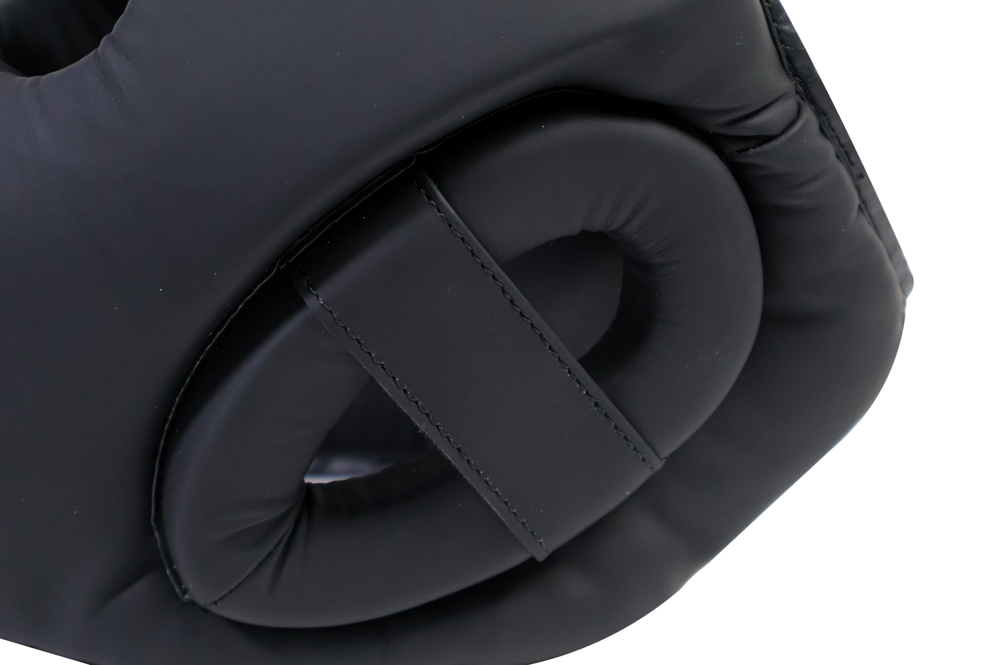 Close-up of a black boxing glove on a white background