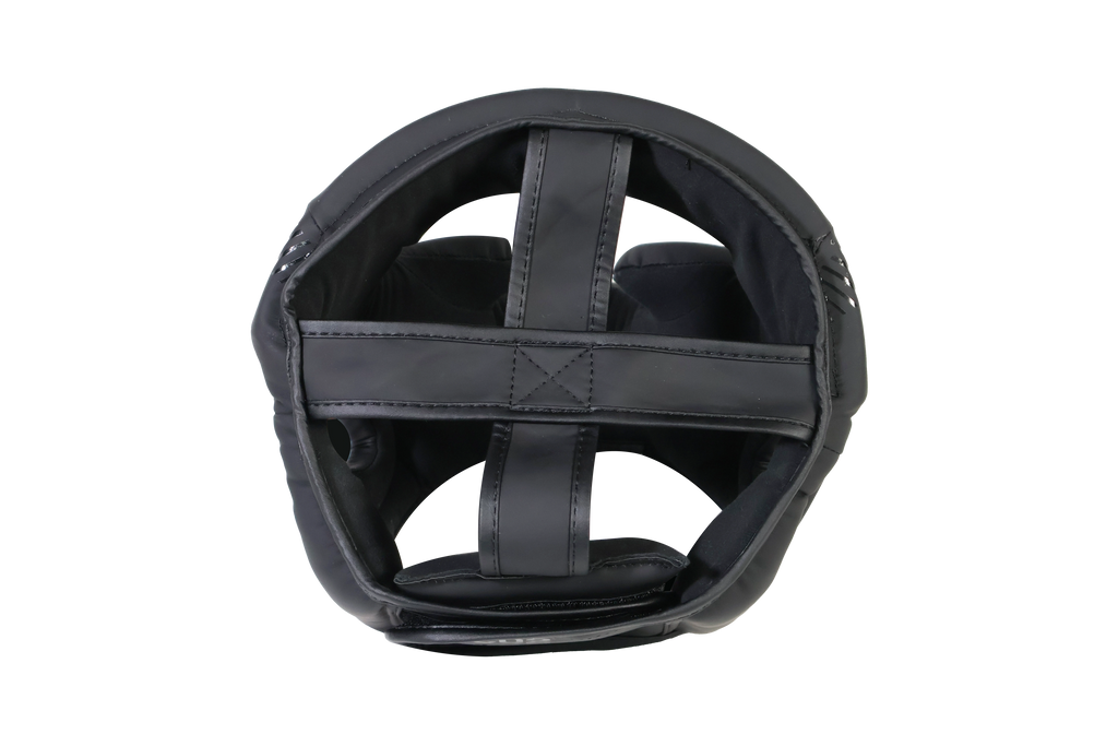 Black protective helmet on a white background