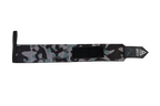 Camouflage-patterned headband with a brand logo on a white background