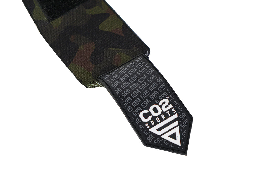 Camouflage strap with CO2 Sports logo on a white background