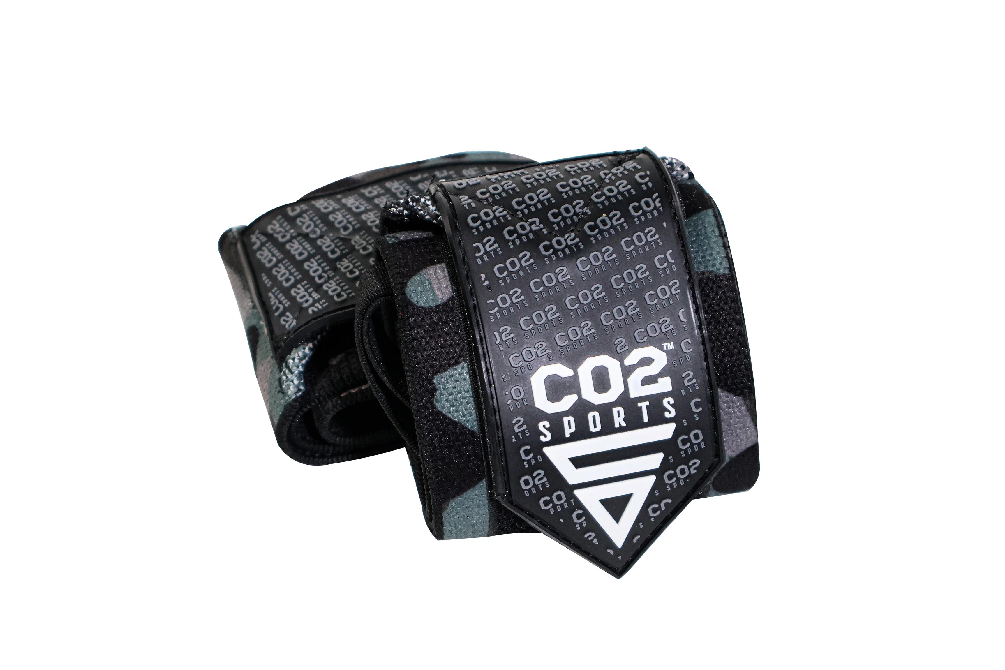 Black wrist wrap with 'CO2 Sports' branding on a white background