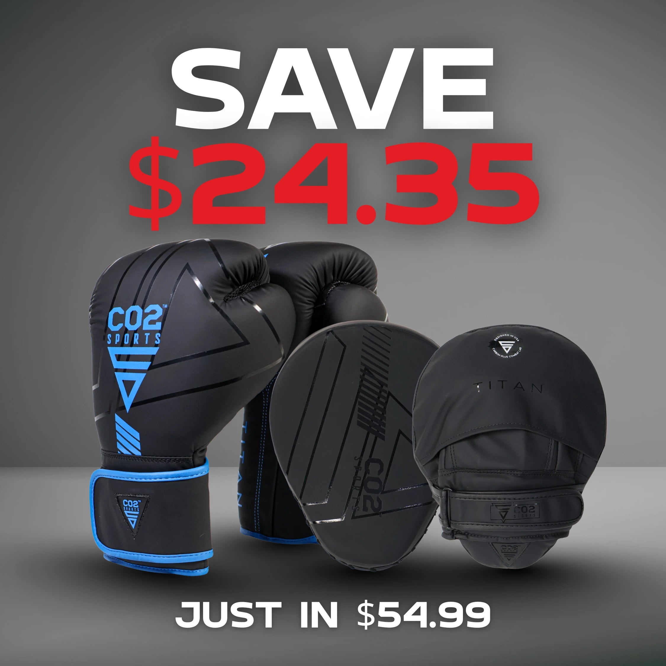 Premium Blue Boxing Gloves and Black Curved focus mitt Bundle 