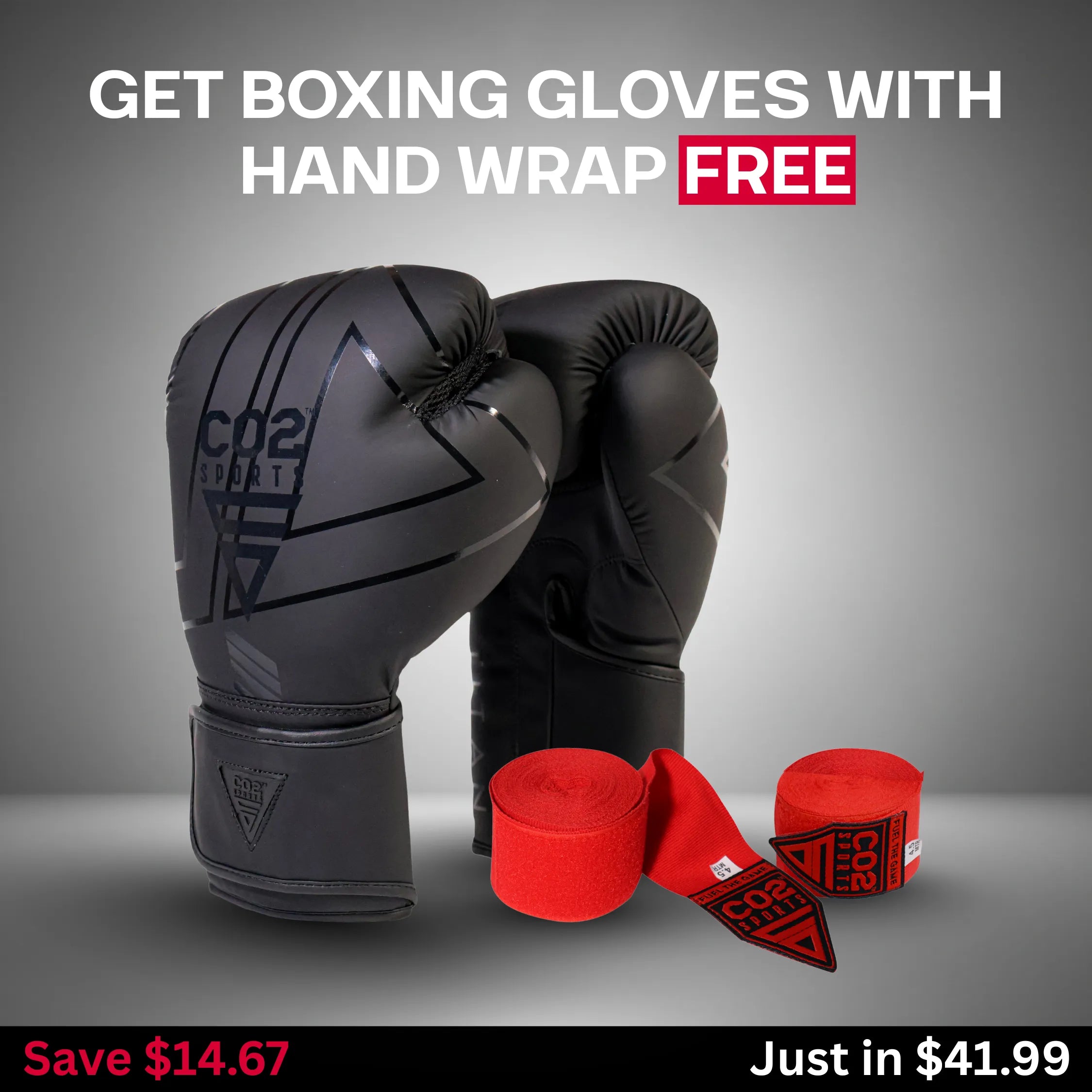 Premium Black Boxing Gloves with Free Red Hand Wrap in Bundle