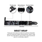 Grey lifting straps and wrist wraps, elastic material for wrist support and pain relief