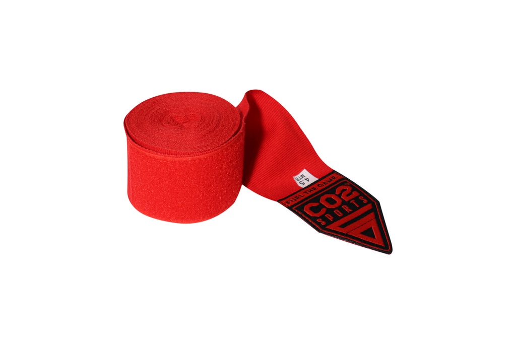 Red boxing hand wrap with brand logo on a white background