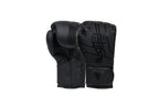 Pair of black boxing gloves with brand logo on a white background