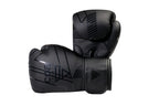 Black boxing gloves with a brand logo on a white background