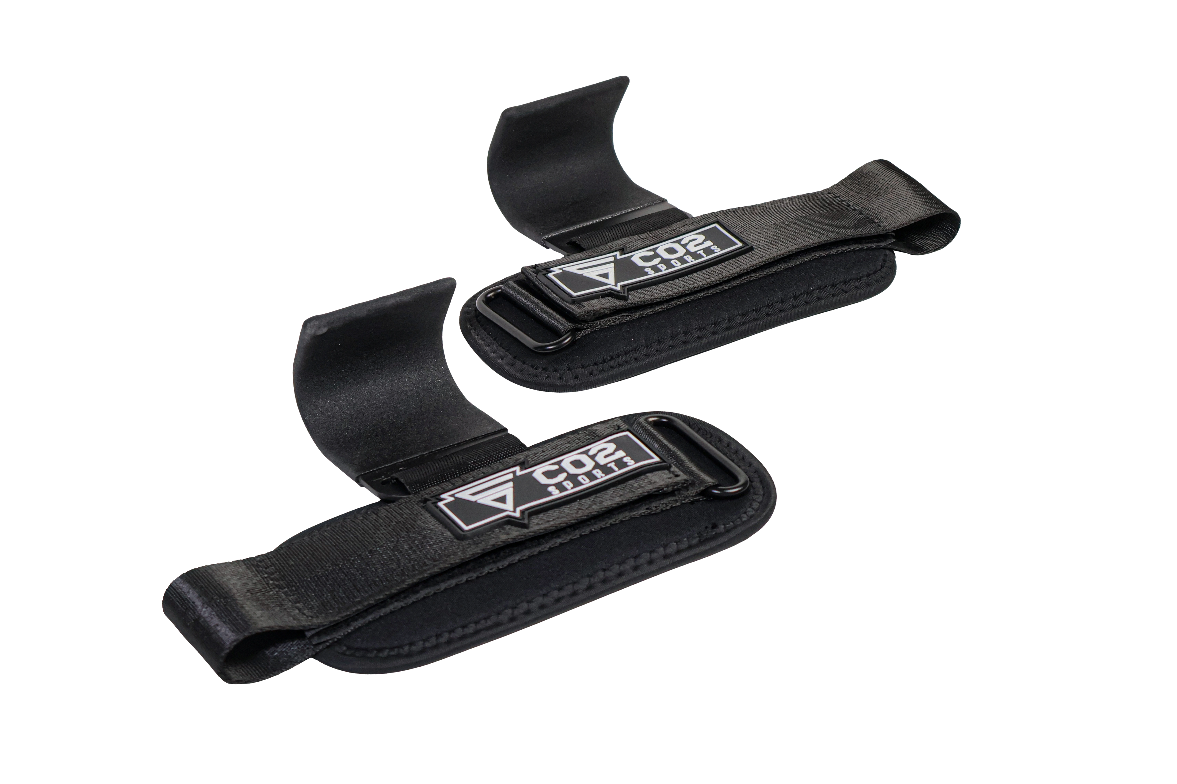 “CO2 Sports weight lifting hooks pair with padded wrist support for deadlifts, pull-ups and heavy strength training”
