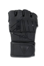 CO2 Sports black MMA training gloves front view with padded knuckles